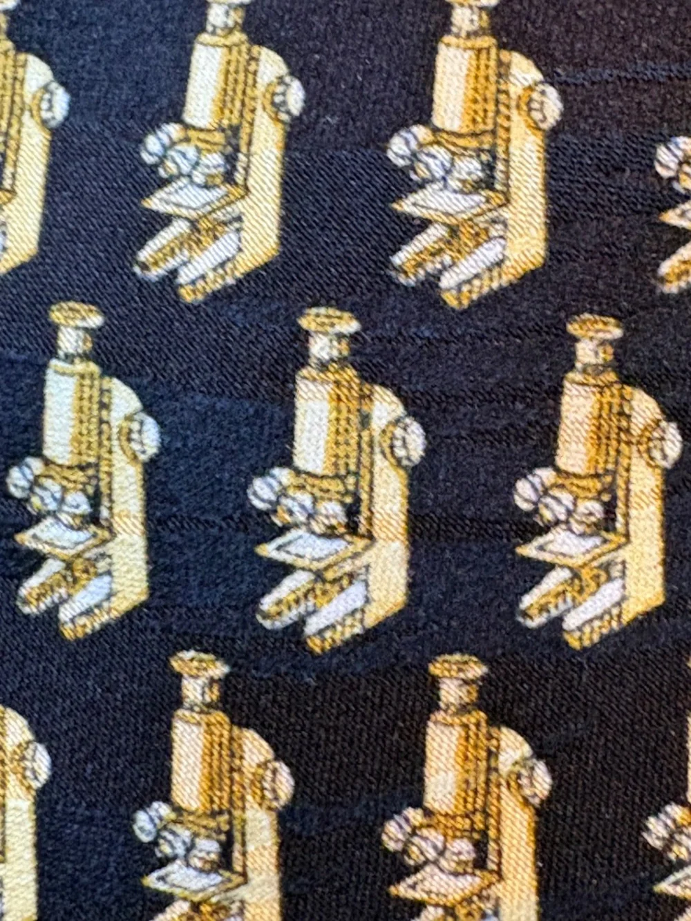 Vintage Museum Artifacts 100% Silk Microscope Science Necktie Black Gold